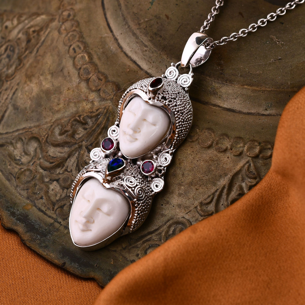 Pfau Druzy Quarz, Rhodolith Granat Anhänger 925 Silber ca. 1,52 ct.