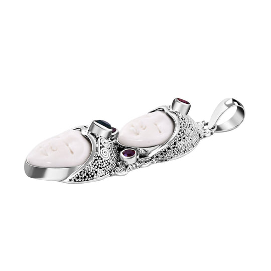Pfau Druzy Quarz, Rhodolith Granat Anhänger 925 Silber ca. 1,52 ct.