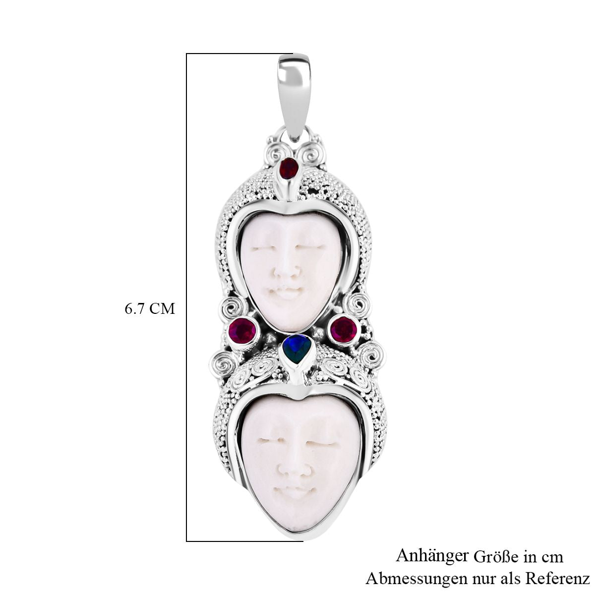 Pfau Druzy Quarz, Rhodolith Granat Anhänger 925 Silber ca. 1,52 ct.