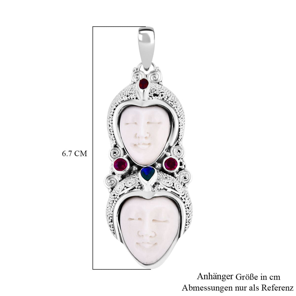 Pfau Druzy Quarz, Rhodolith Granat Anhänger 925 Silber ca. 1,52 ct.