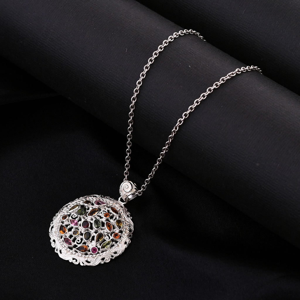 Mehrfarbig-Turmalin Anhänger 925 Silber ca. 3,35 ct.