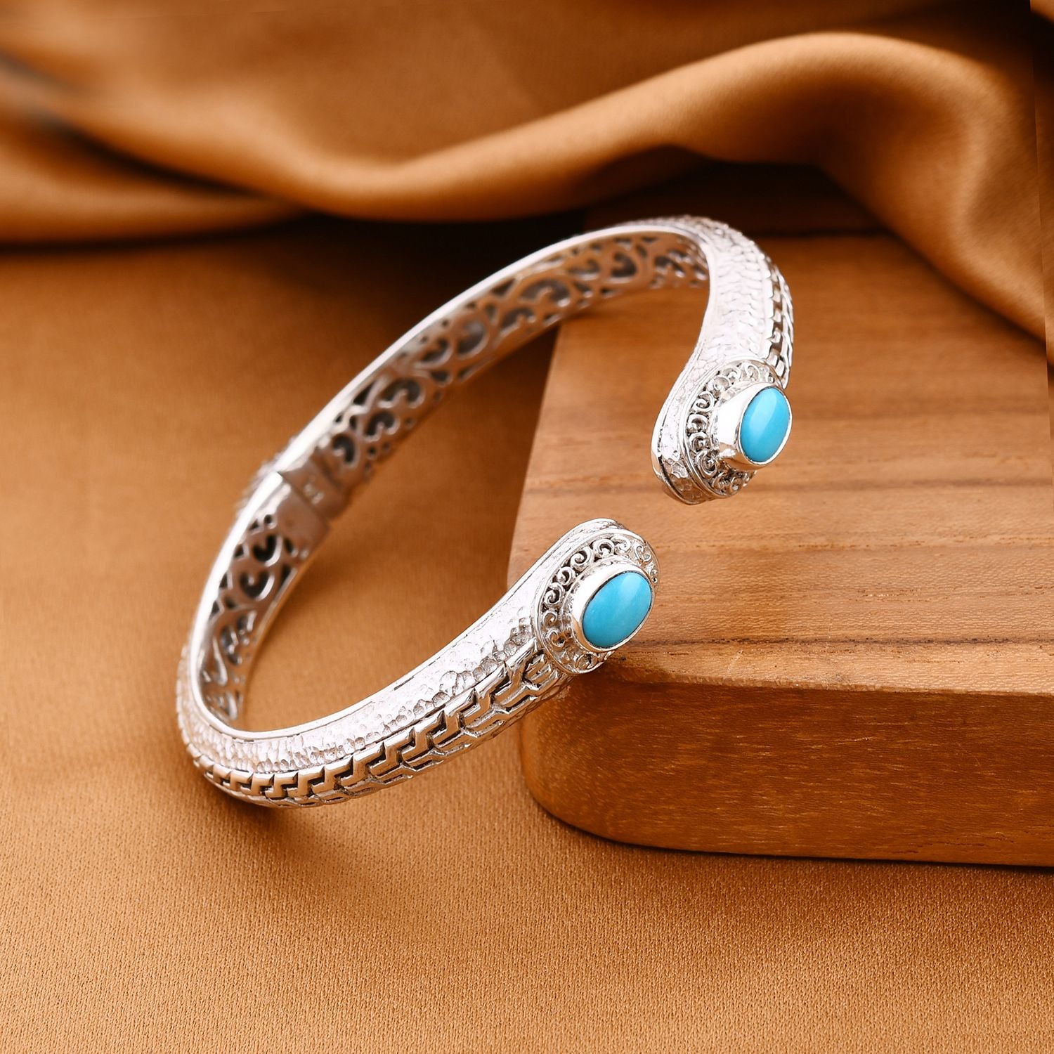 Sleeping Beauty Türkis Armreif, ca. 19 cm, 925 Silber, ca. 2.19 ct