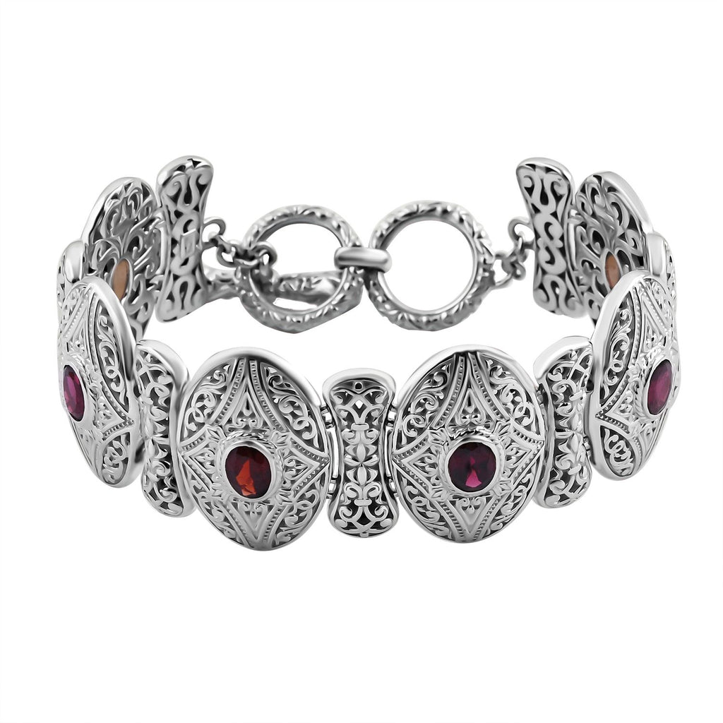 Royal Bali - Natürlicher Rhodolith Granat Armband, ca. 19 cm 925 Silber. ca.49.5g, ca. 1.01 ct