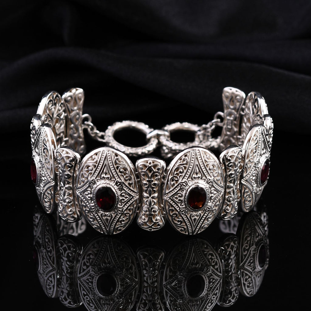 Royal Bali - Natürlicher Rhodolith Granat Armband, ca. 19 cm 925 Silber. ca.49.5g, ca. 1.01 ct