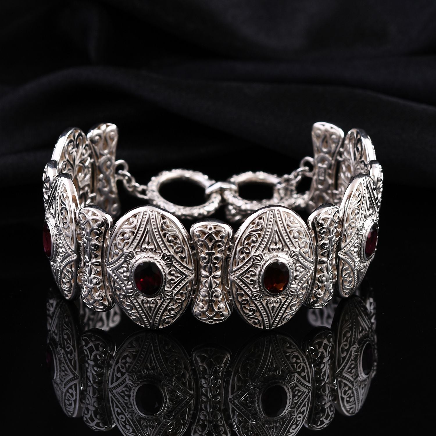Royal Bali - Natürlicher Rhodolith Granat Armband, ca. 19 cm 925 Silber. ca.49.5g, ca. 1.01 ct