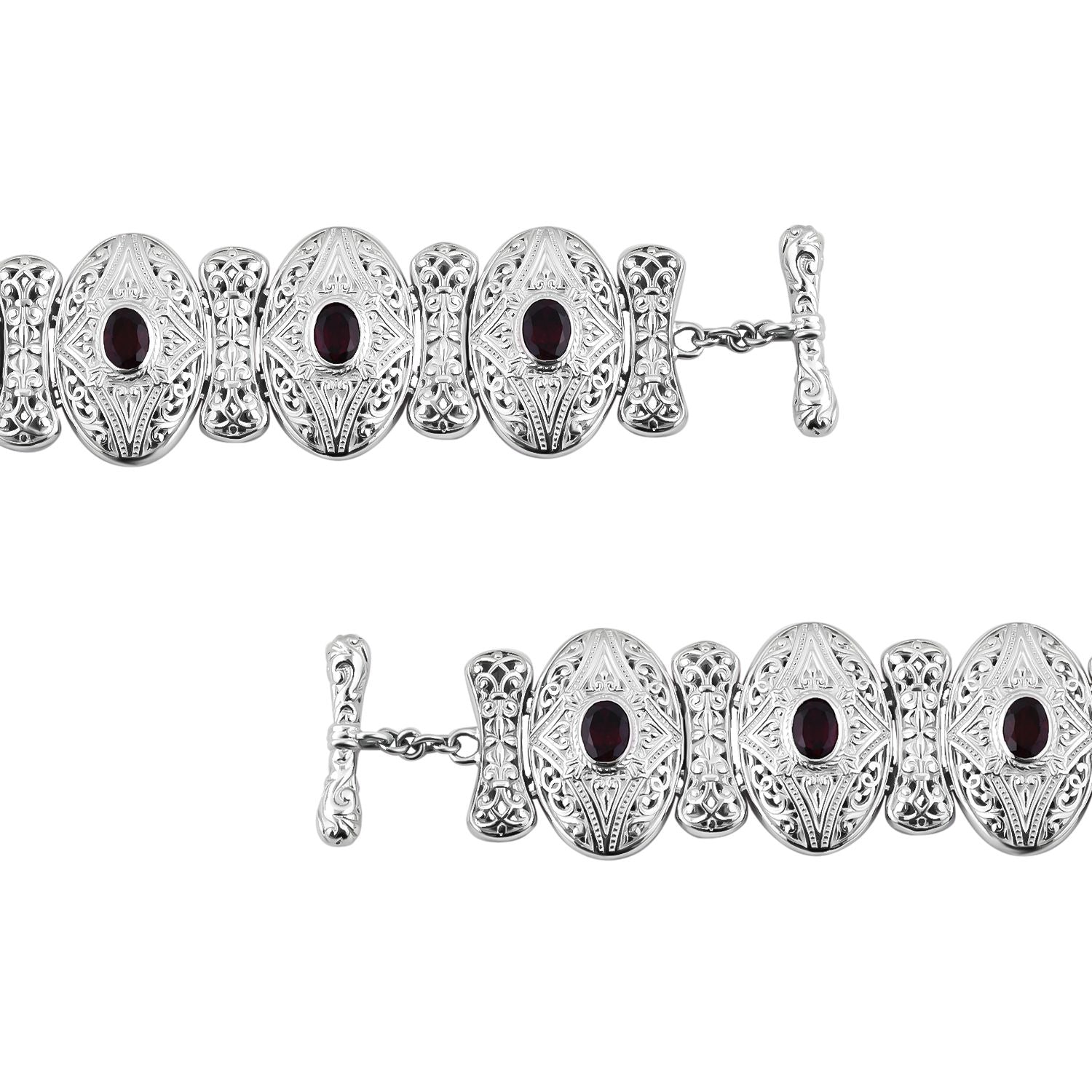 Royal Bali - Natürlicher Rhodolith Granat Armband, ca. 19 cm 925 Silber. ca.49.5g, ca. 1.01 ct
