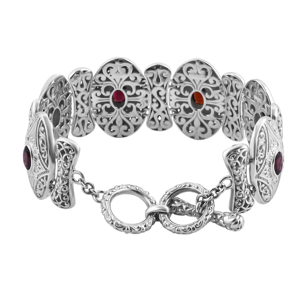 Royal Bali - Natürlicher Rhodolith Granat Armband, ca. 19 cm 925 Silber. ca.49.5g, ca. 1.01 ct