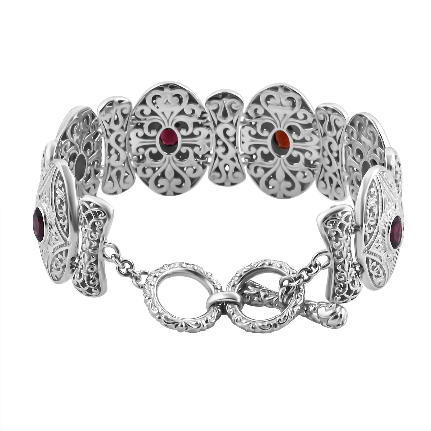Royal Bali - Natürlicher Rhodolith Granat Armband, ca. 19 cm 925 Silber. ca.49.5g, ca. 1.01 ct
