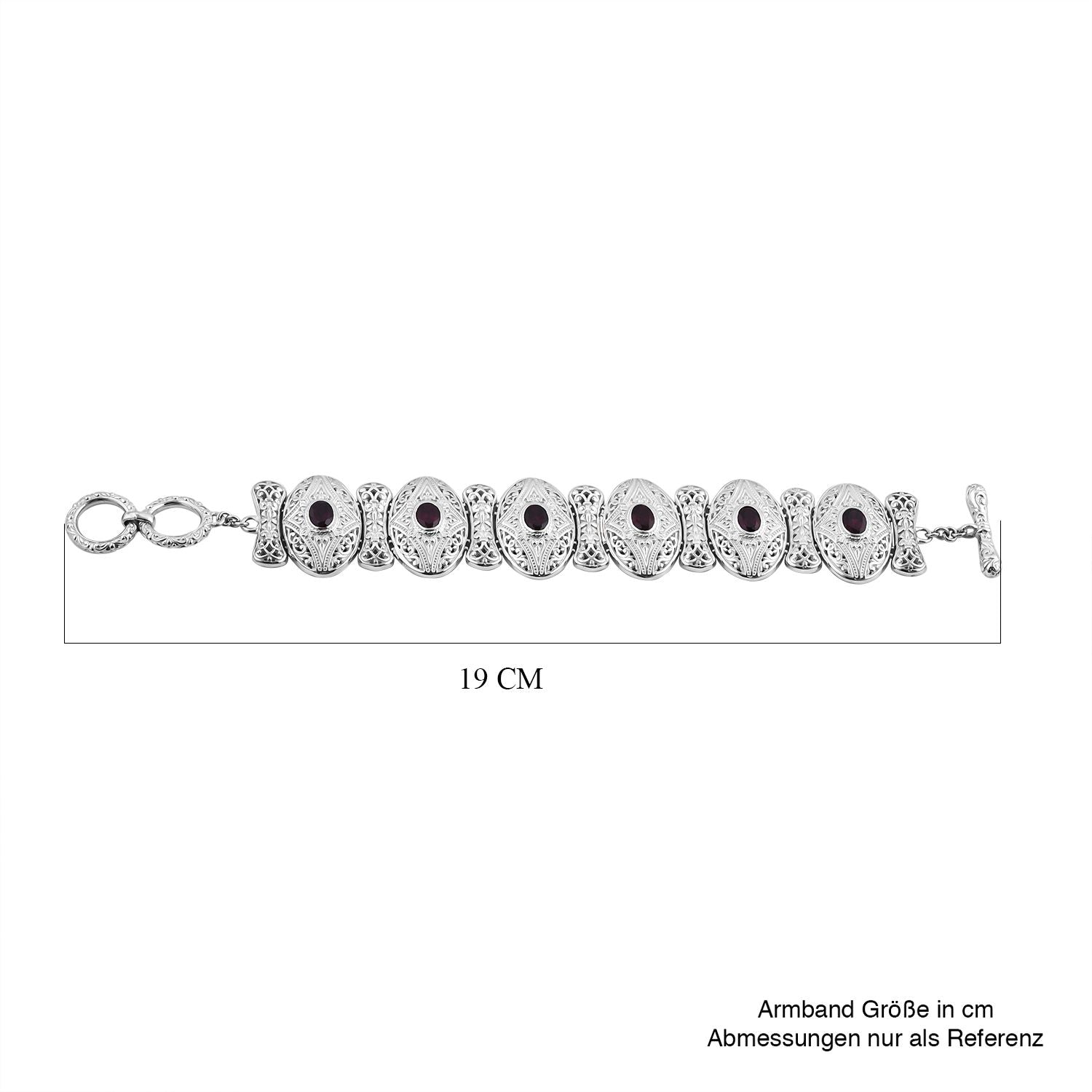 Royal Bali - Natürlicher Rhodolith Granat Armband, ca. 19 cm 925 Silber. ca.49.5g, ca. 1.01 ct