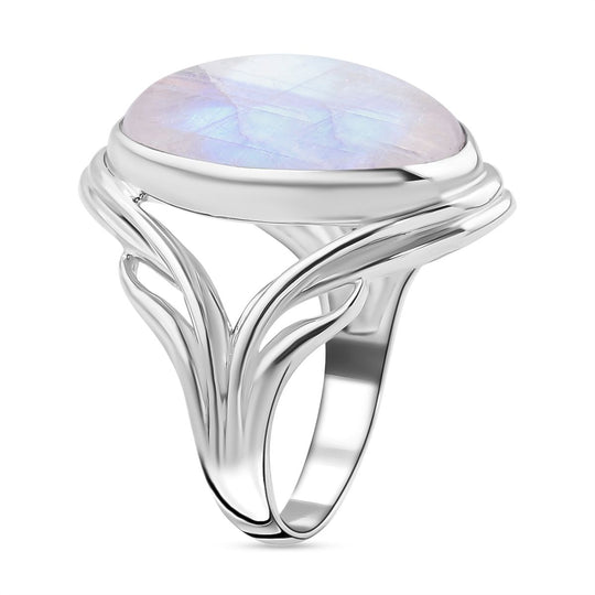 Royal Bali - Regenbogen Mondstein Ring, 925 Silber, (Größe 17.00) ca. 21.21 ct