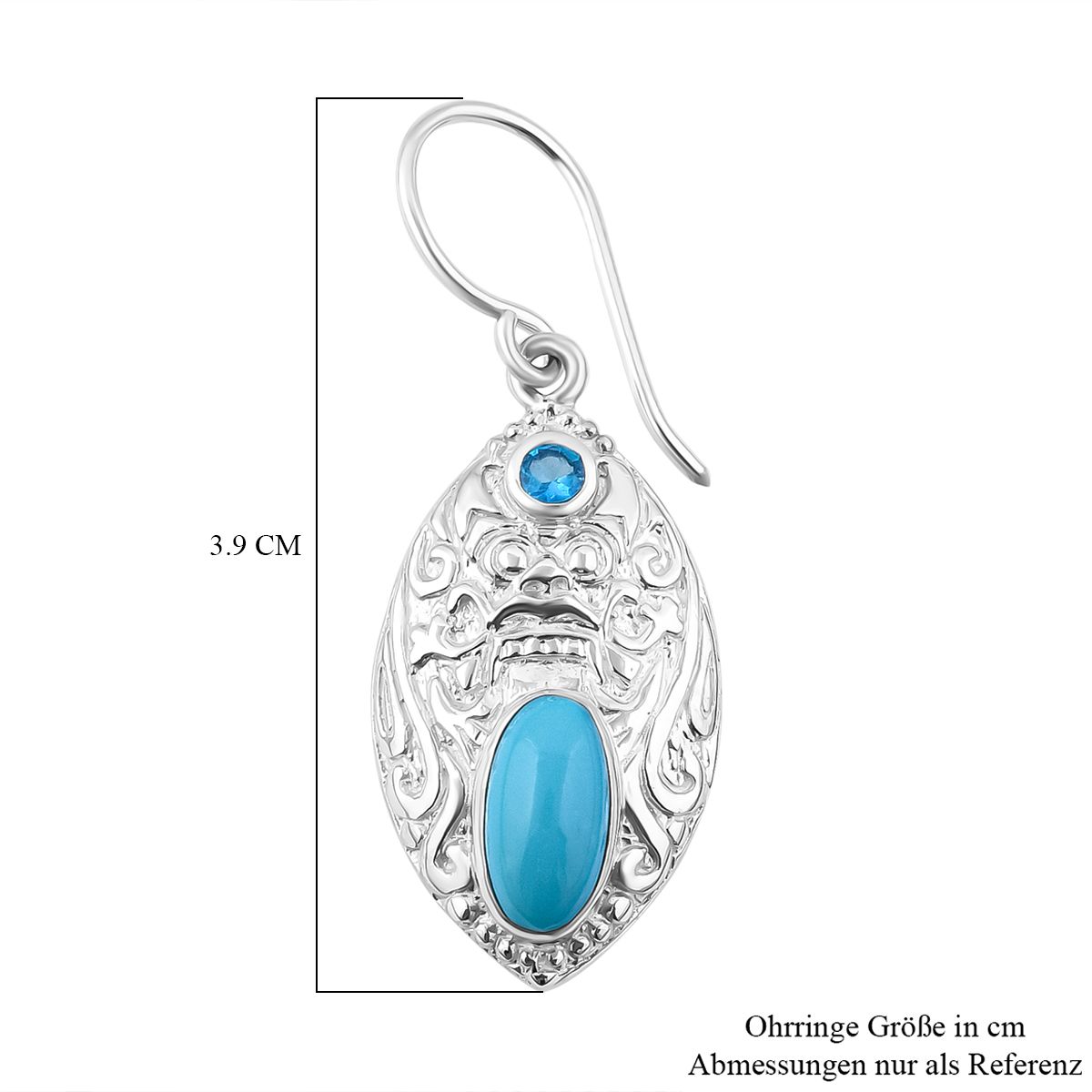 AA Sleeping Beauty Türkis, Neon Apatit Ohrringe 925 Silber ca. 2,85 ct.