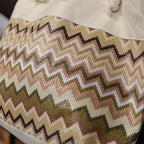 Jacquard Handtasche aus Jute mit Zig-Zag Muster, 51x34x16cm, Kaffee