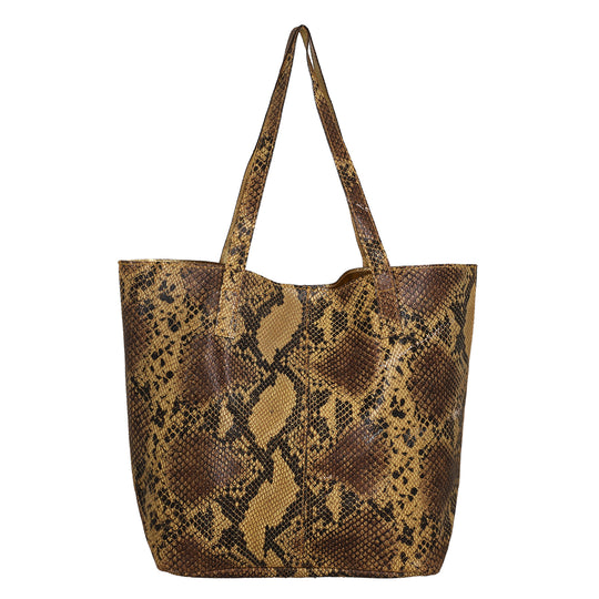 Assots London - Tote Bag aus 100% echtem Leder,Schlangenfoliendruck Farbe: Größe: 37 x 9.5 x 22, Schwarz