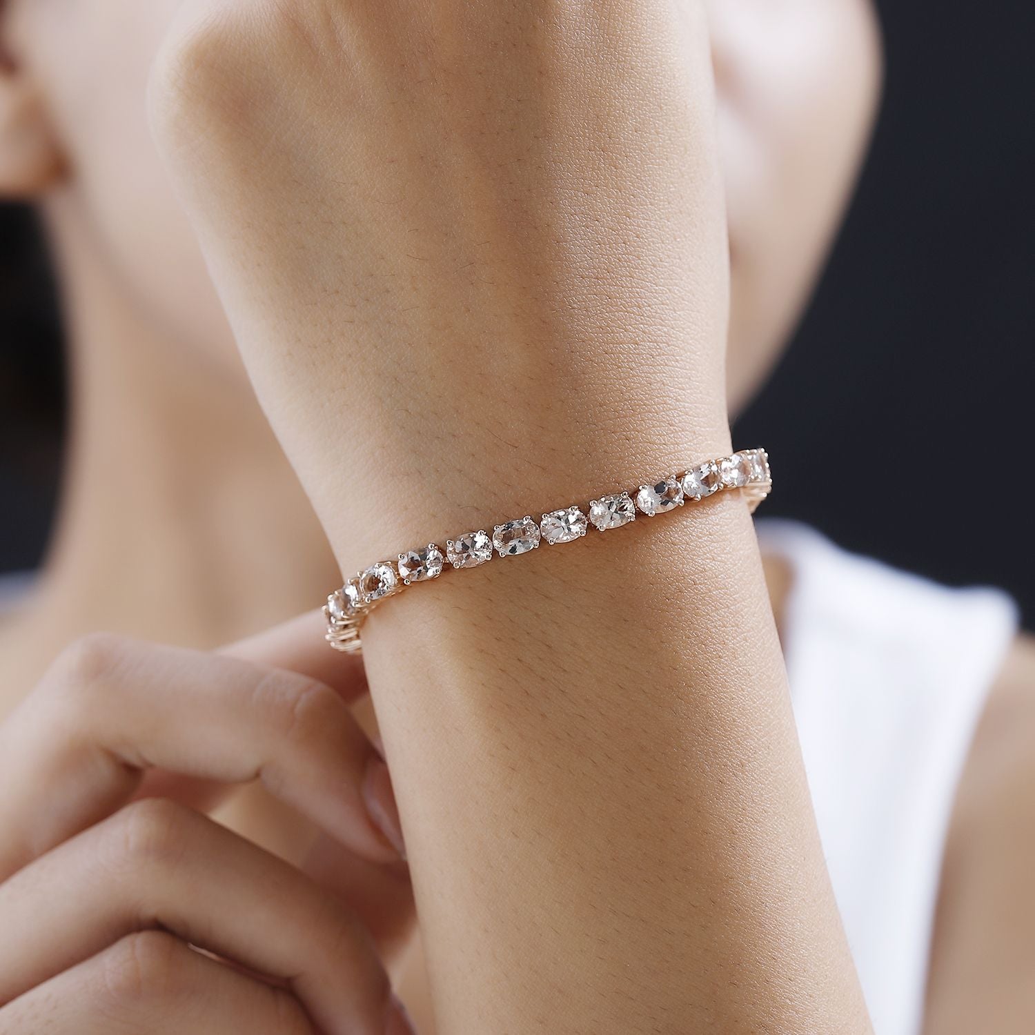 AA Morganit Armband ca. 19 cm 925 Silber Roségold Vermeil ca. 14,42 ct.