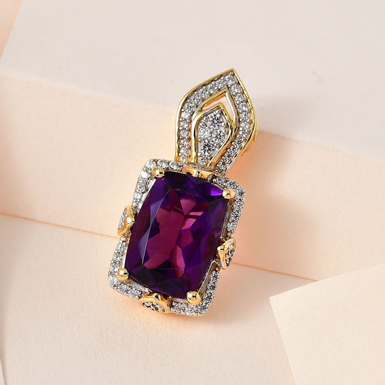 AA Ouro Verde-Quarz, Weißer Zirkon Anhänger 925 Silber vergoldet ca. 7.63 ct