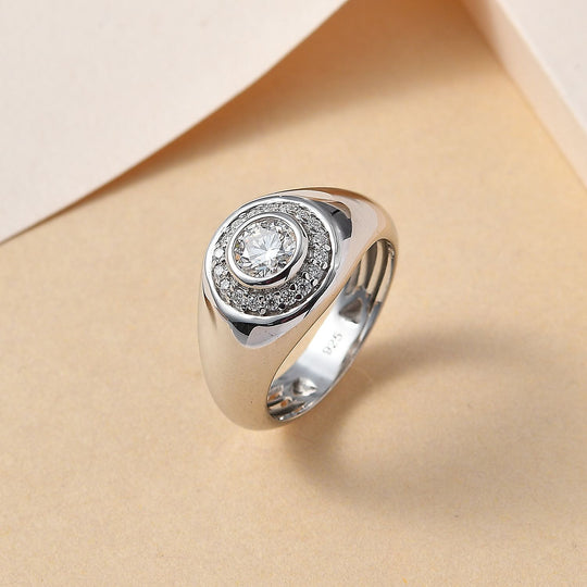 Moissanit Cluster Ring, 925 Silber platiniert, (Größe 16.00) ca. 0.53 ct
