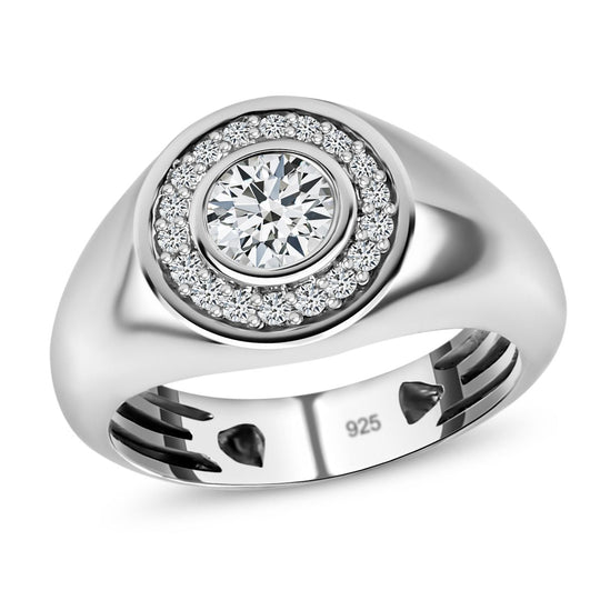Moissanit Cluster Ring, 925 Silber platiniert, (Größe 16.00) ca. 0.53 ct