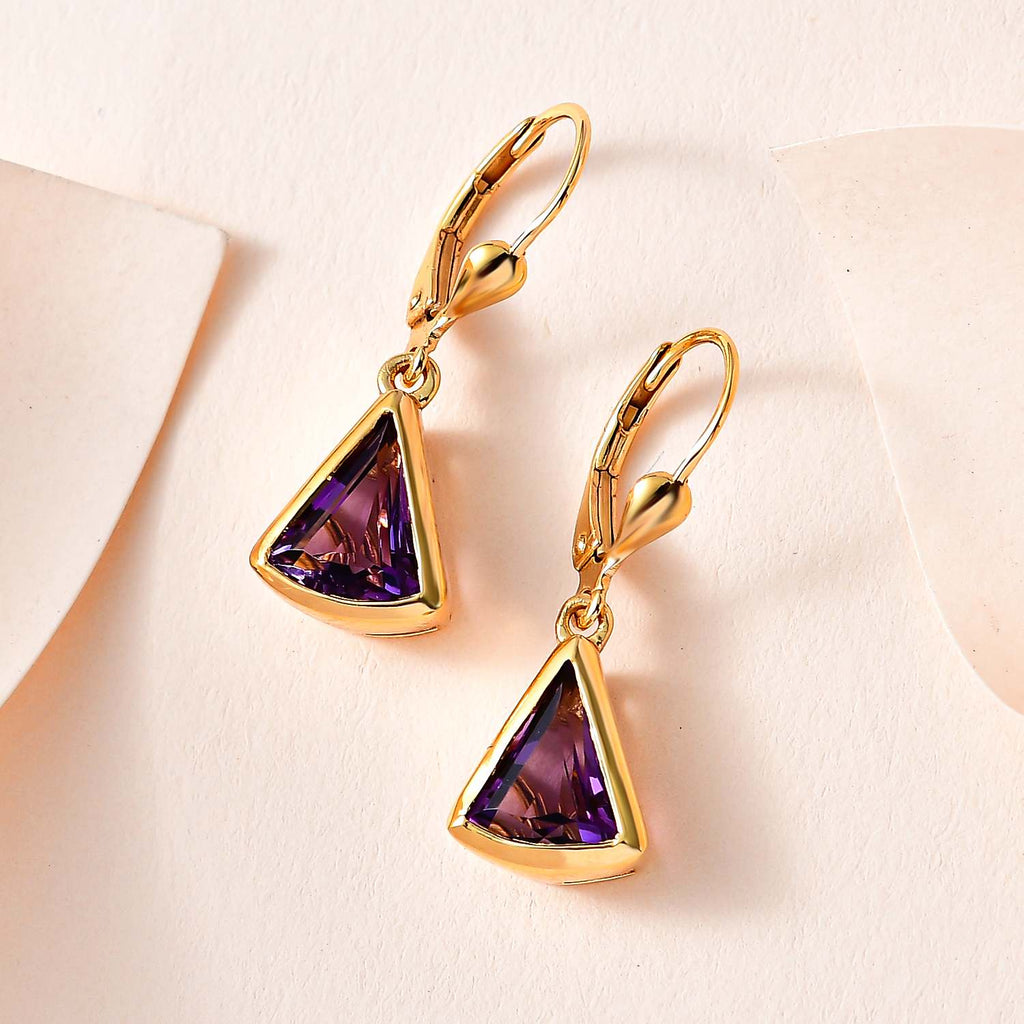 Afrikanischer Amethyst Ohrringe, 925 Silber Gelbgold Vermeil ca. 3.45 ct
