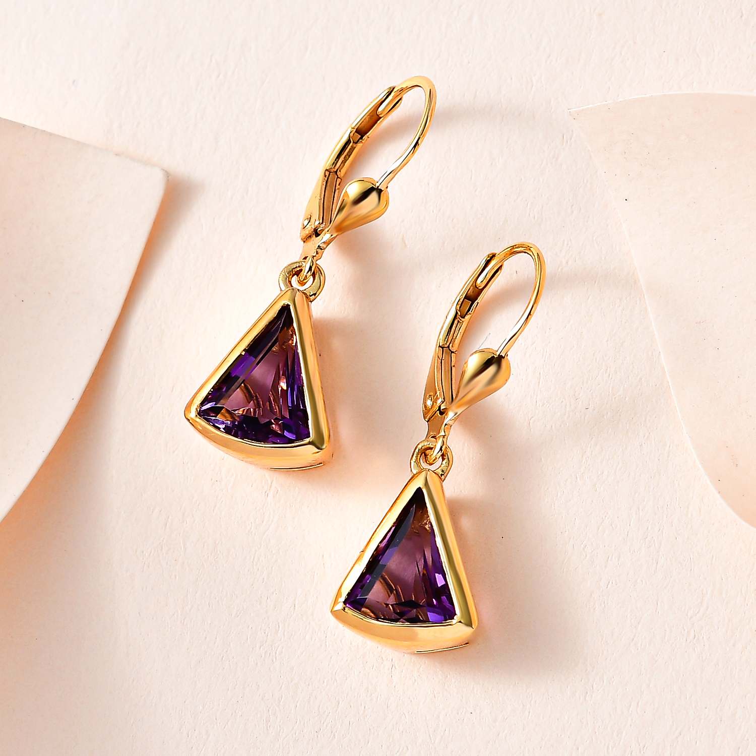 Afrikanischer Amethyst Ohrringe, 925 Silber Gelbgold Vermeil ca. 3.45 ct
