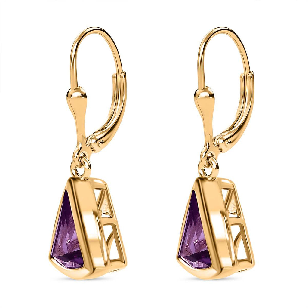 Afrikanischer Amethyst Ohrringe, 925 Silber Gelbgold Vermeil ca. 3.45 ct