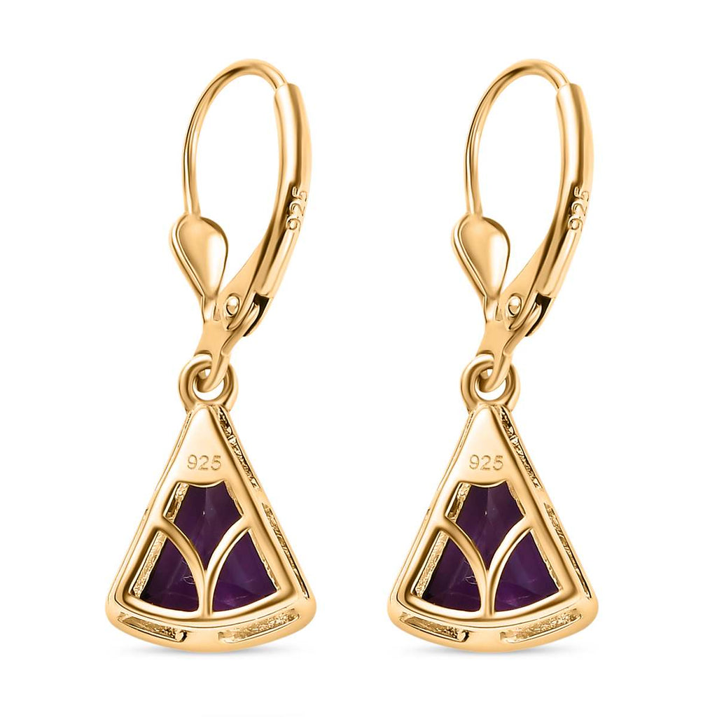 Afrikanischer Amethyst Ohrringe, 925 Silber Gelbgold Vermeil ca. 3.45 ct