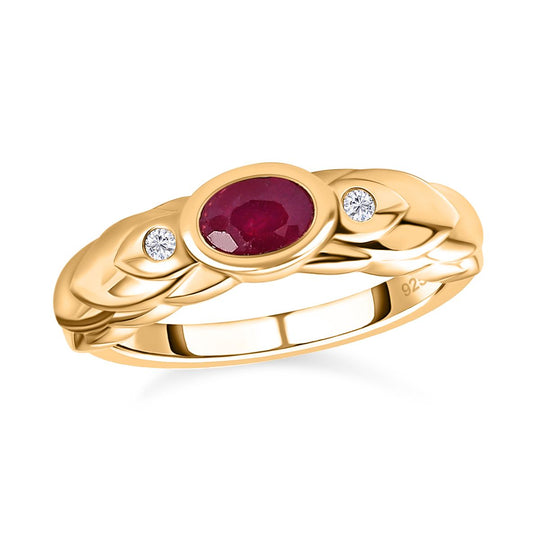 Afrikanischer Rubin (Fissure gefüllt), weißer Zirkon Ring, 925 Silber vergoldet (Größe 21.00) ca. 0.73 ct