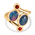Boulder Opal Triplette, Mosambik Granat Ring, 925 Silber vergoldet (Größe 16.00) ca. 2.16 ct
