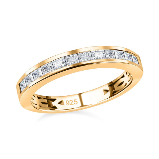 Moissanit Ring, 925 Silber Gelbgold Vermeil (Größe 19.00) ca. 0.54 ct