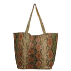 100% Genuine Leather Tote Bag Theme: Snake foil Print Color: Green & Brown Size: 9.65 x 6.88 x 3.14 inches