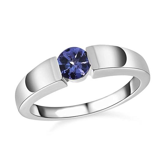 Tansanit Solitär Spannring 925 Silber rhodiniert ca. 0,50 ct
