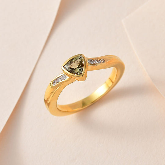 AA Natürlicher goldener Tansanit, Weißer Zirkon Ring, 925 Silber Gelbgold Vermeil (Größe 20.00) ca. 0.53 ct