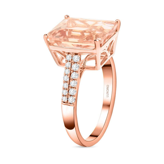 AAA Rosa Morganit, Weißer Diamant AGI zertifiziert und geprüft Ring 585 Rosa Gold (Größe 19.00) ca. 6.15 ct