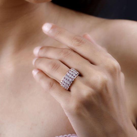 AA Rosa Saphir, Weißer Zirkon Ring, 925 Silber Roségold Vermeil (Größe 19.00) ca. 3.22 ct