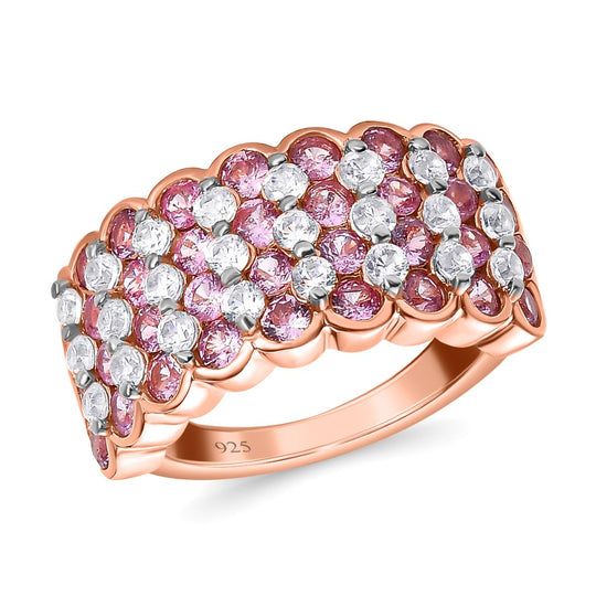 AA Rosa Saphir, Weißer Zirkon Ring, 925 Silber Roségold Vermeil (Größe 19.00) ca. 3.22 ct