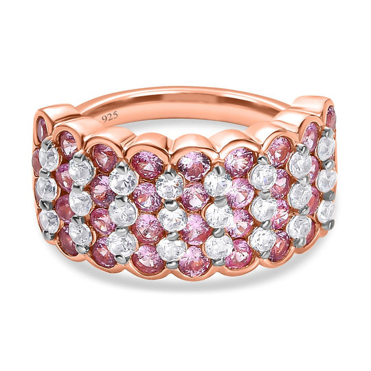 AA Rosa Saphir, Weißer Zirkon Ring, 925 Silber Roségold Vermeil (Größe 19.00) ca. 3.22 ct