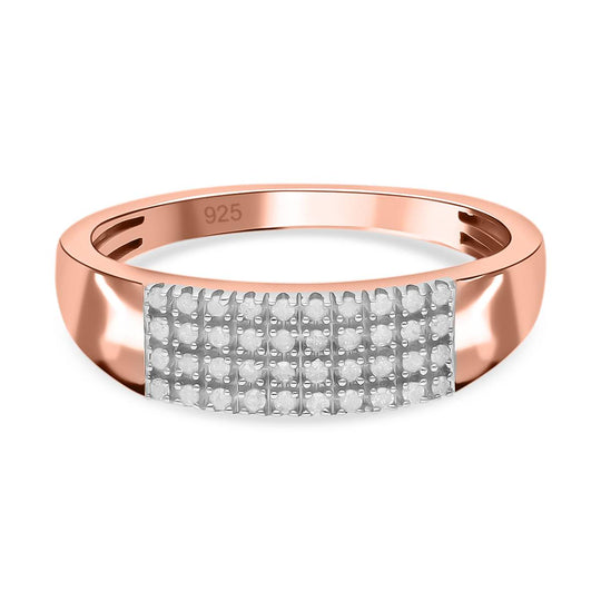 Weißer Diamant Ring, 925 Silber Roségold Vermeil, (Größe 21.00) ca. 0.20 ct
