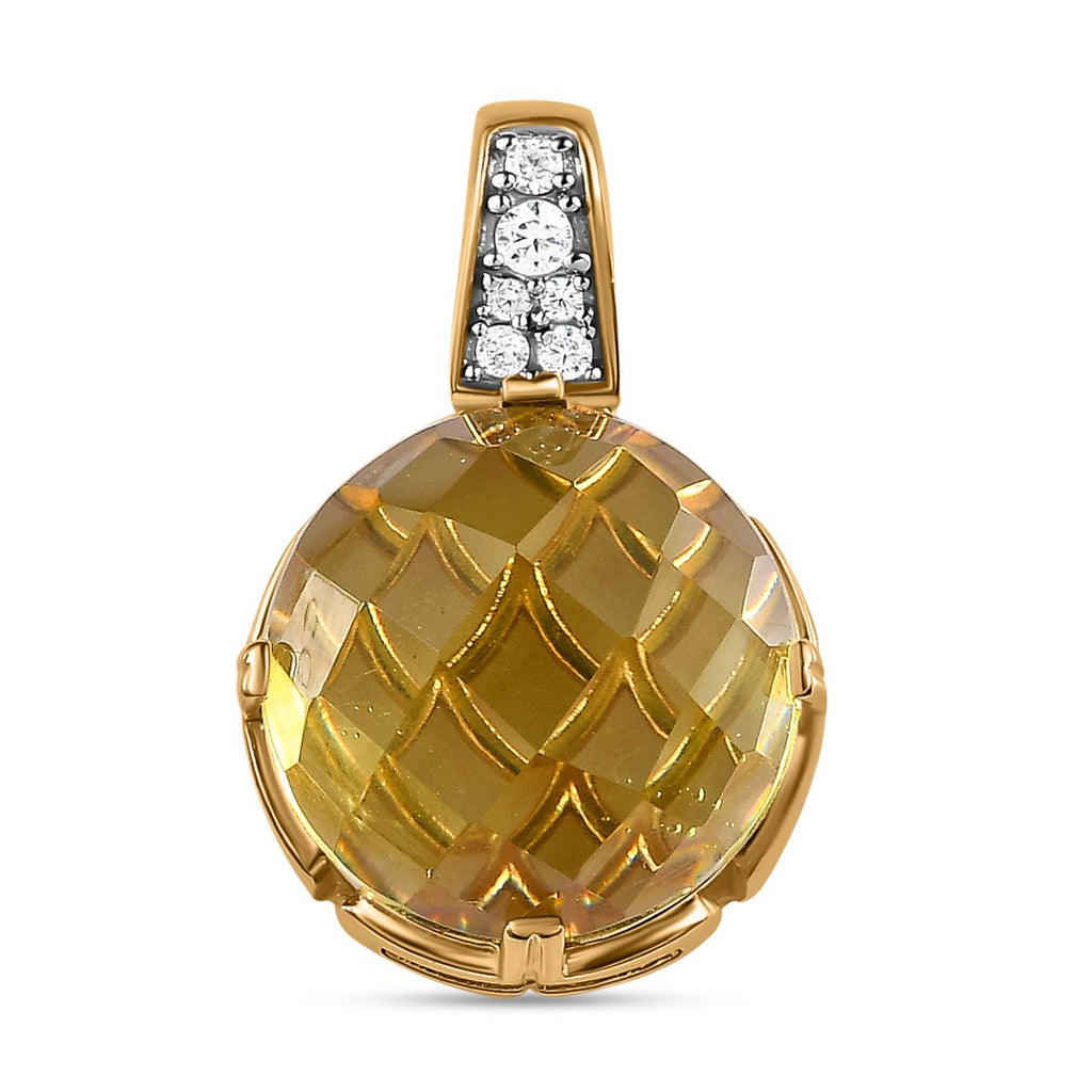 AA Ouro Verde-Quarz, weißer Zirkon Anhänger, 925 Silber vergoldet ca. 9.83 ct