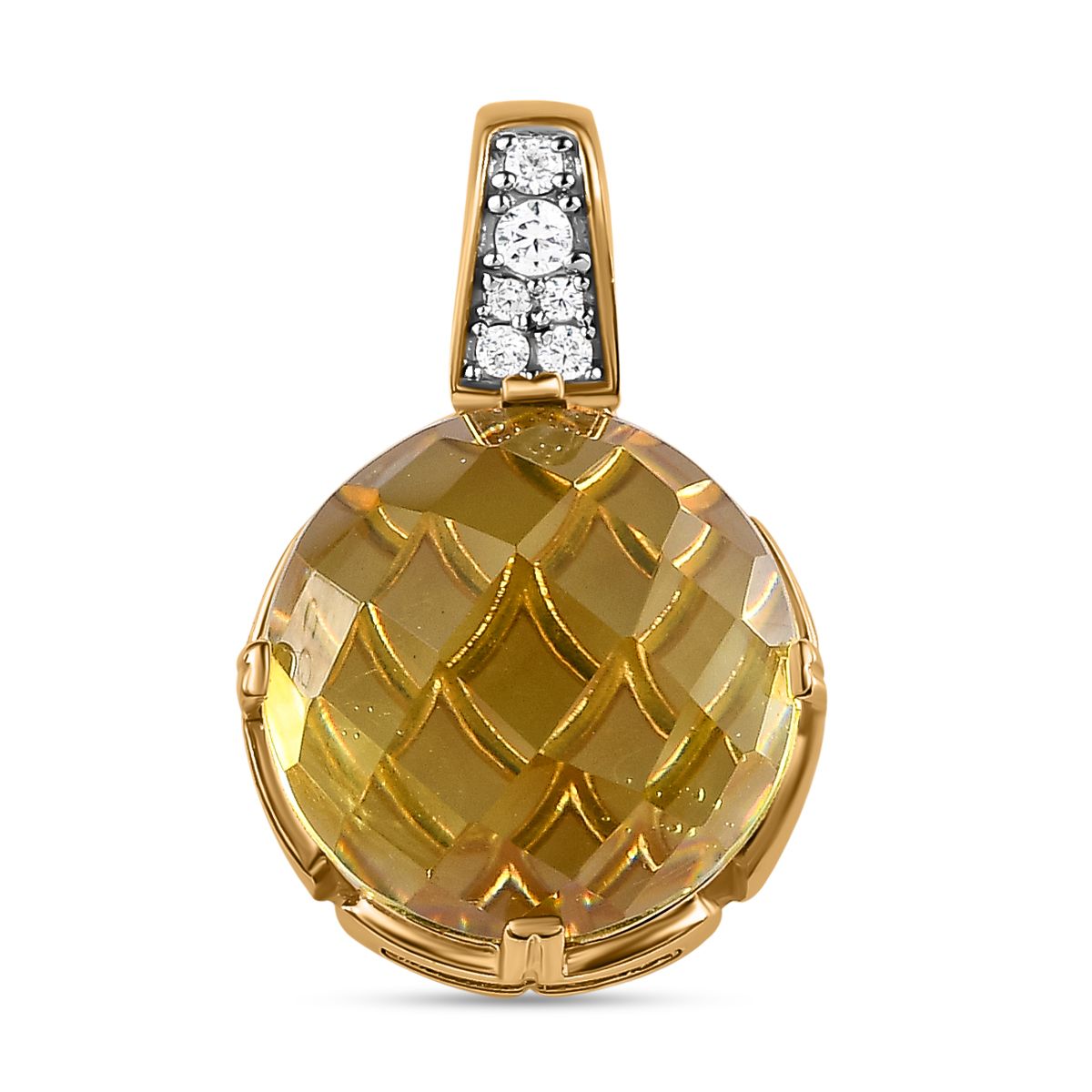 AA Ouro Verde-Quarz, weißer Zirkon Anhänger, 925 Silber vergoldet ca. 9.83 ct
