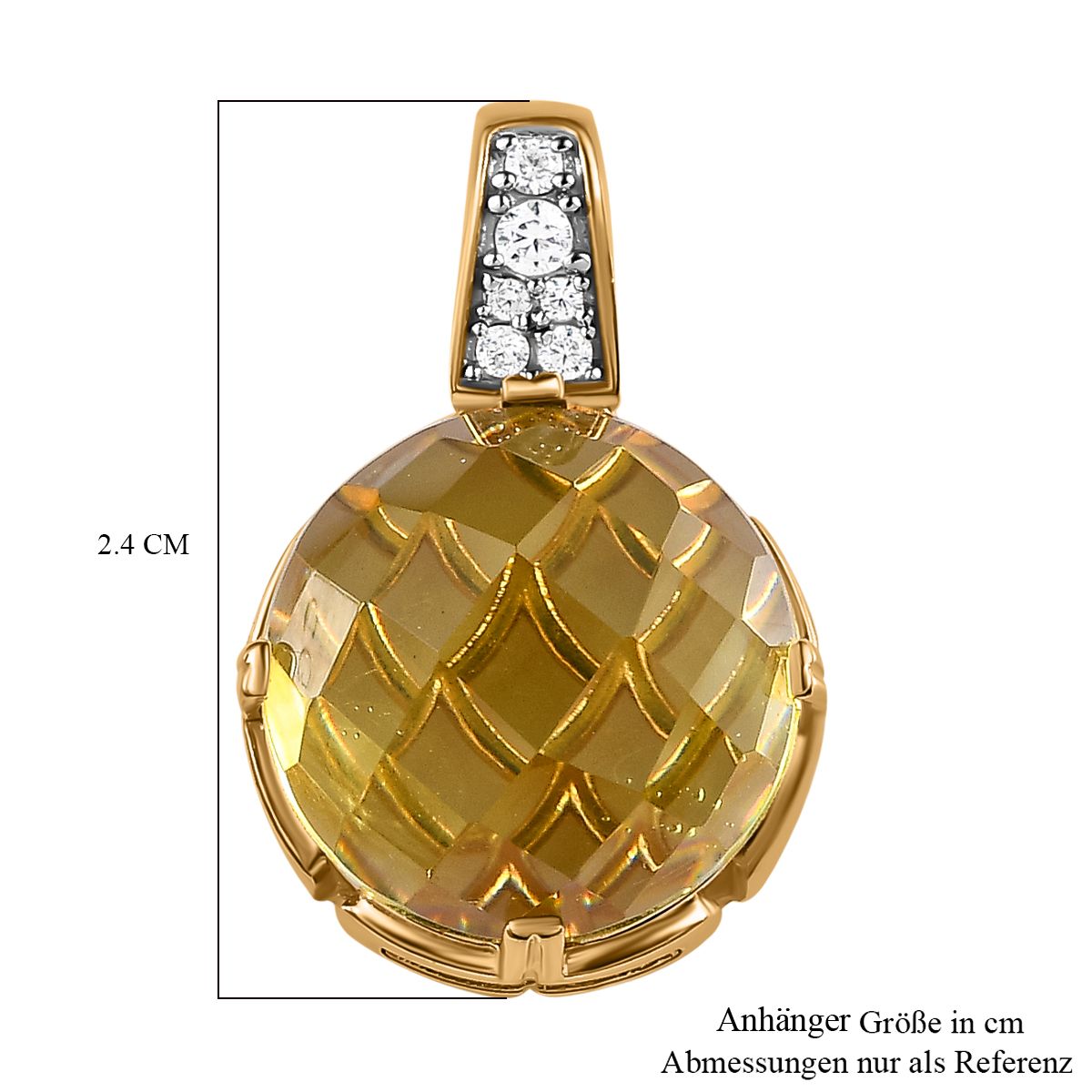 AA Ouro Verde-Quarz, weißer Zirkon Anhänger, 925 Silber vergoldet ca. 9.83 ct