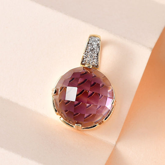 AA Afrikanischer Amethyst, weißer Zirkon Anhänger, 925 Silber vergoldet, ca. 11.09 ct