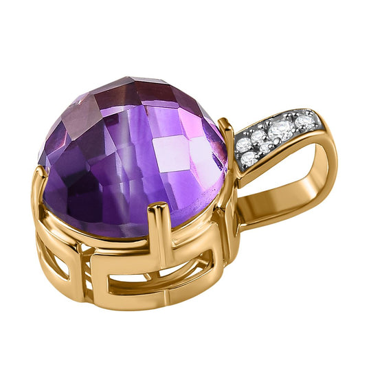 AA Afrikanischer Amethyst, weißer Zirkon Anhänger, 925 Silber vergoldet, ca. 11.09 ct