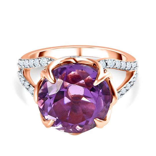 Rose De France Amethyst, Weißer Zirkon Ring, 925 Silber Roségold Vermeil (Größe 19.00) ca. 8.04 ct