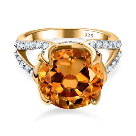 Citrin, Weißer Zirkon Ring, 925 Silber Gelbgold Vermeil, (Größe 16.00), ca. 8.04 ct