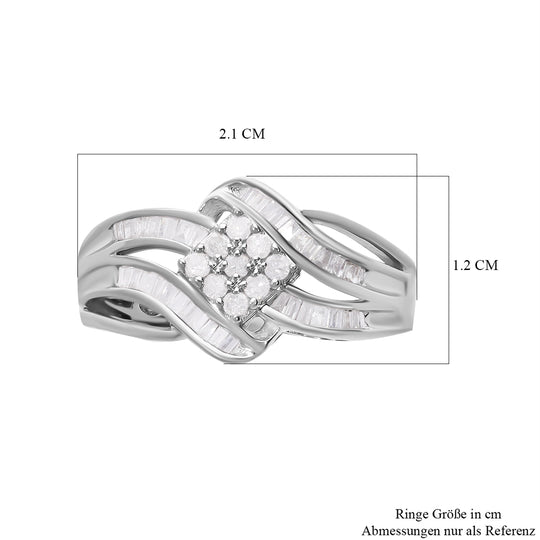 Designer-Stil Weißer Diamant Ring, 925 Silber platiniert, (Größe 17.00) ca. 0.33 ct