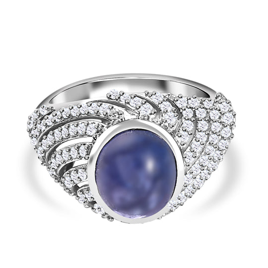 Tansanit, Weißer Zirkon Ring, 925 Silber platiniert, (Größe 18.00) ca. 4.64 ct