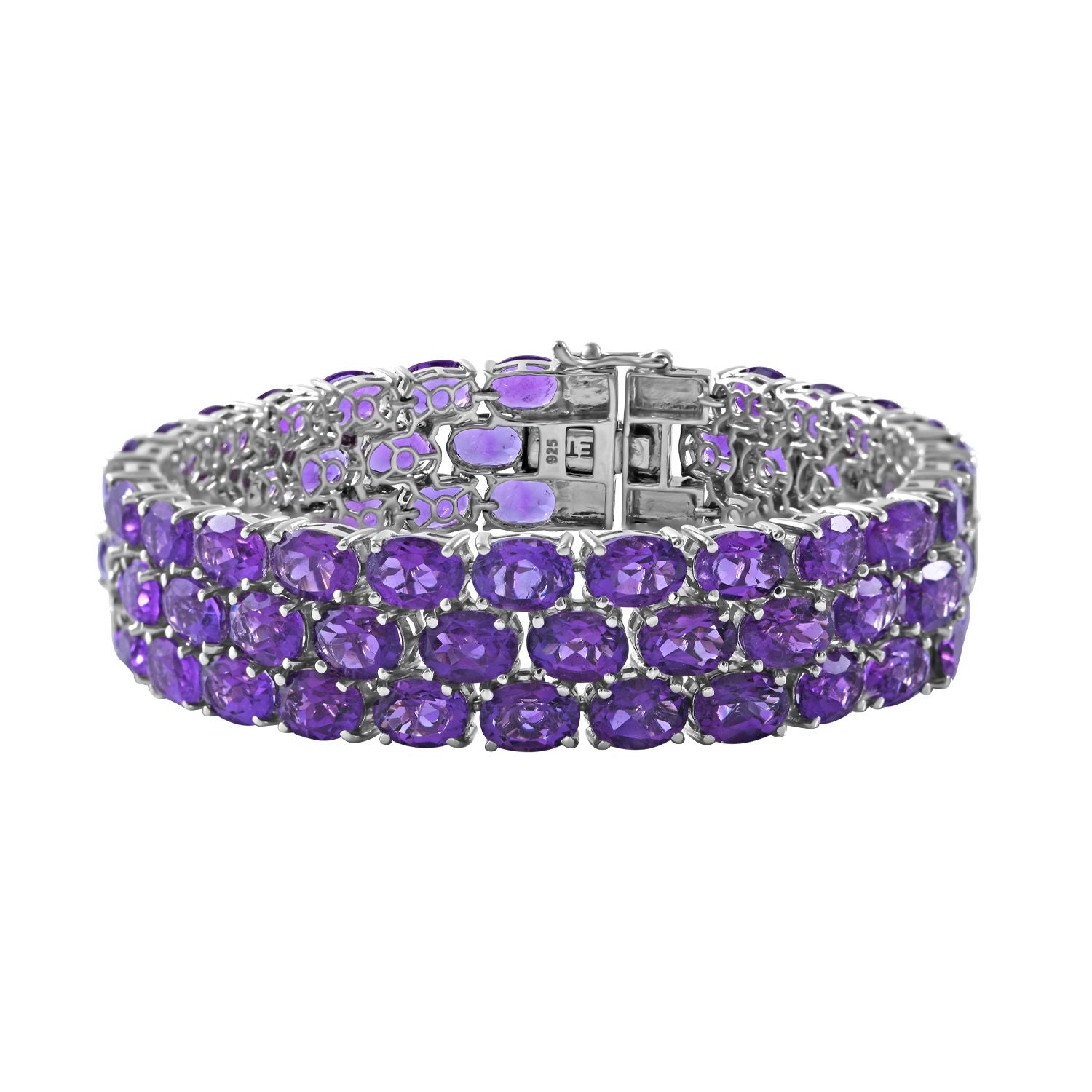 Afrikanischer Amethyst Armband ca. 19 cm 925 Silber rhodiniert ca. 53,78 ct.