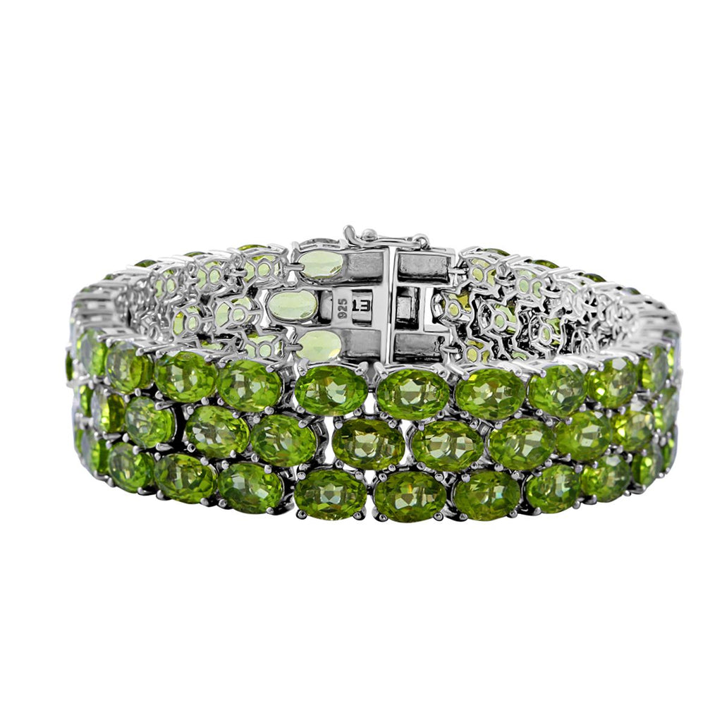 Natürliches Peridot Armband, ca. 19 cm, 925 Silber rhodiniert ca. 74.16 ct