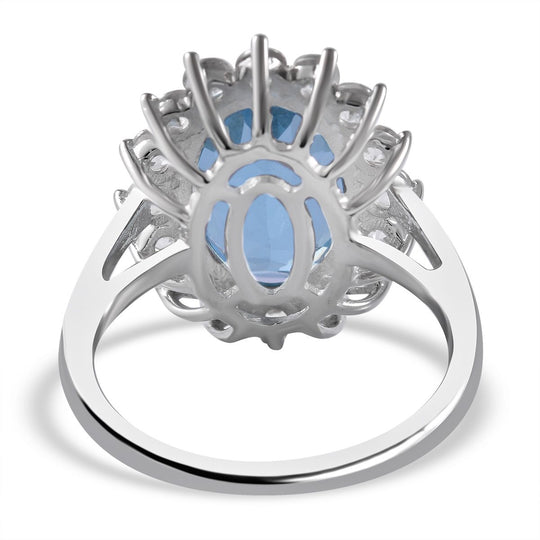 Himmelblauer Topas, weißer Zirkon Ring, 925 Silber rhodiniert ca. 9.68 ct