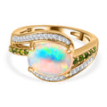 Natürlicher, äthiopischer Welo Opal, Natürlicher Chromdiopsid Ring, 925 Silber Gelbgold Vermeil, (Größe 16.00) ca. 2.11 ct