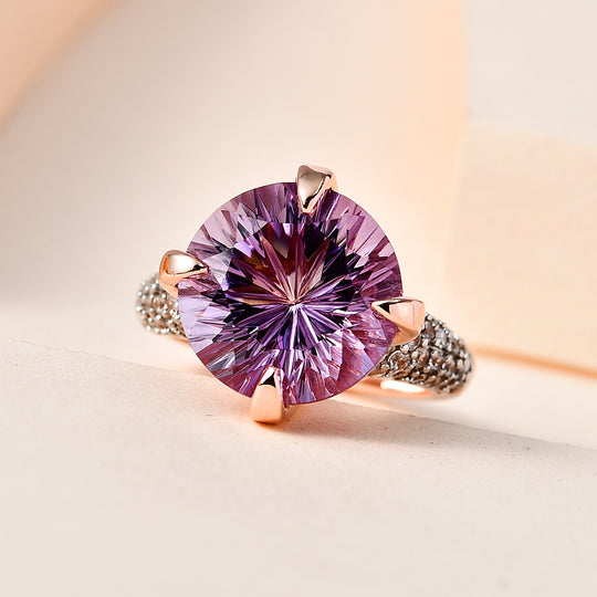 Rose De France Amethyst, Weißer Zirkon Ring, 925 Silber Roségold Vermeil, (Größe 19.00), ca. 8.30 ct